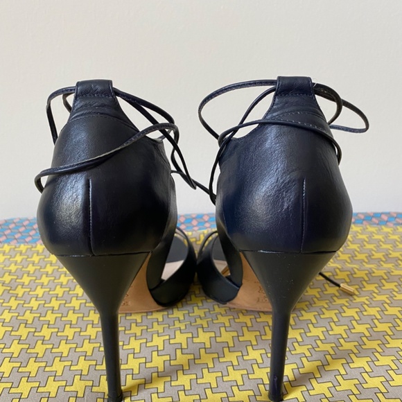 Escada Beautiful Lace Up Navy Sandals - Picture 3 of 6